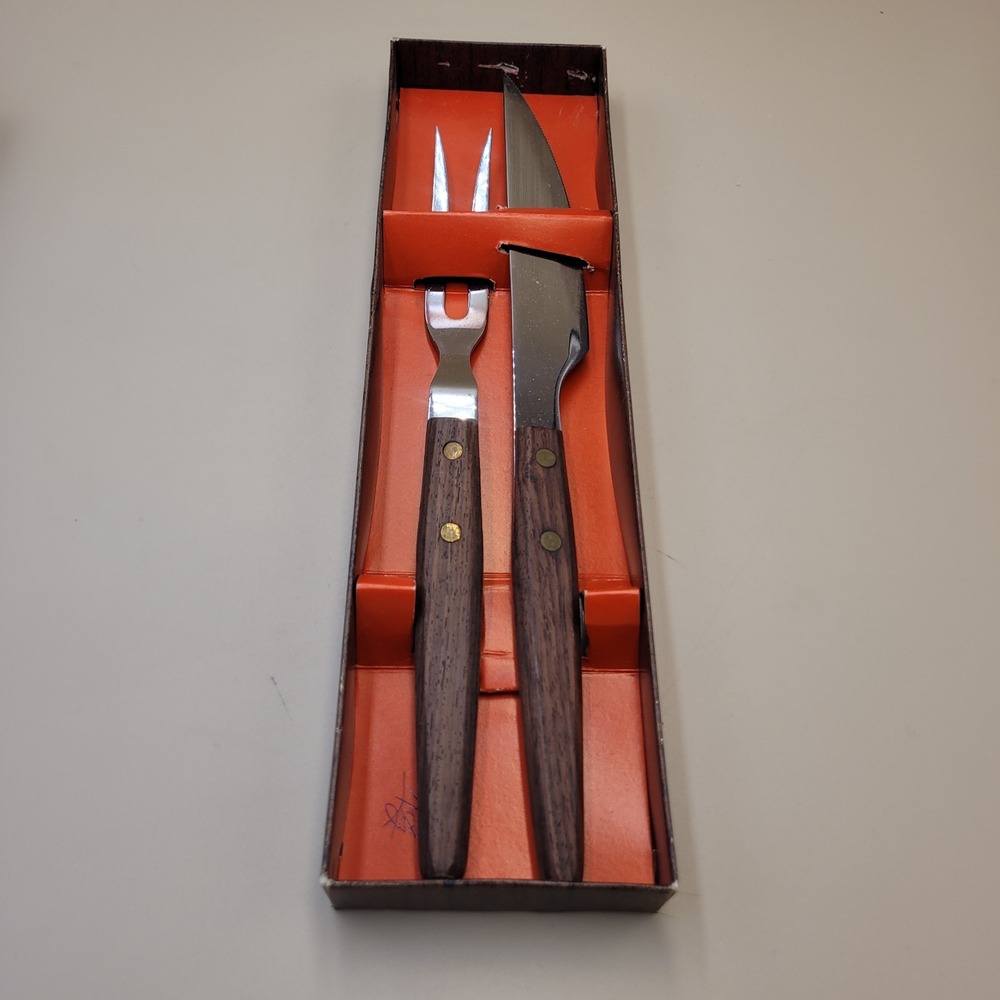 Vintage St. Regis Carving Set Stainless Steel Serrated Knife Rosewood Handle Box - Picture 3 of 10